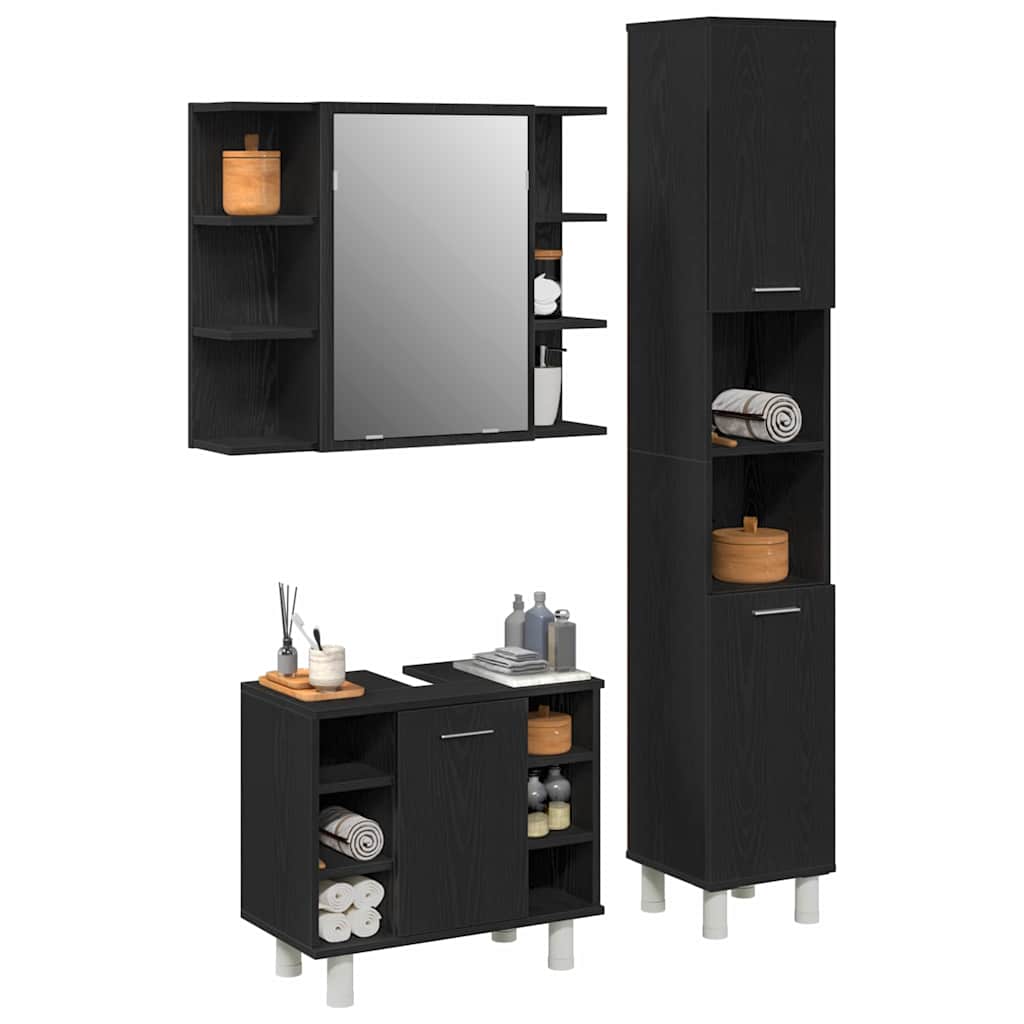 Bathroom Furniture Set with Door 3 pcs Black 30 x 30 x 179.5 cm